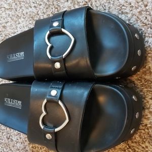 Killstar Silver Heart Buckle Platform Sandals